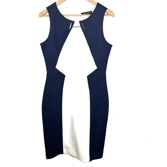 Ivanka Trump | Dresses | Ivanka Trump Blue White Sheath Color Block  Slimming Dress Size 8